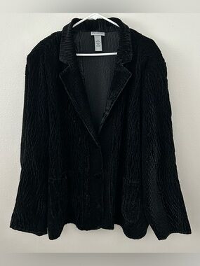 Catherines Black Velvet Velour Blazer Jacket Womens 3X 26 28 Crinkle Textured